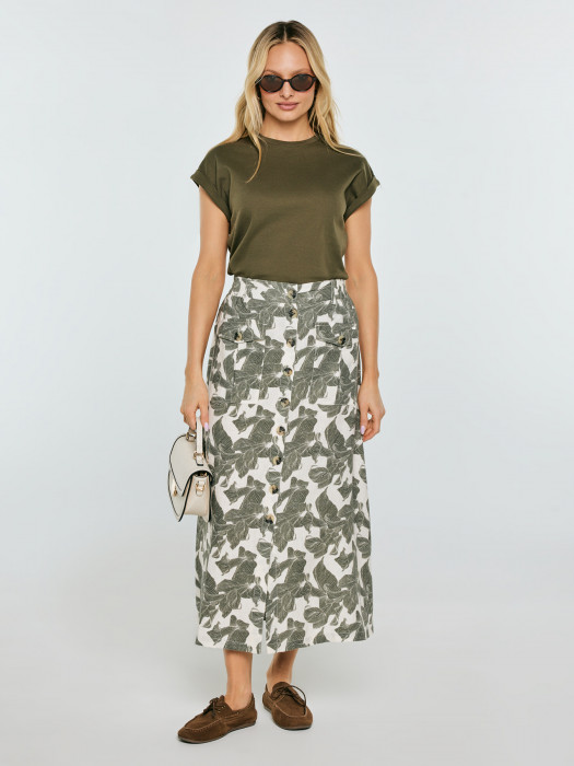 Biela midi sukňa so vzorom ROLIANA 000